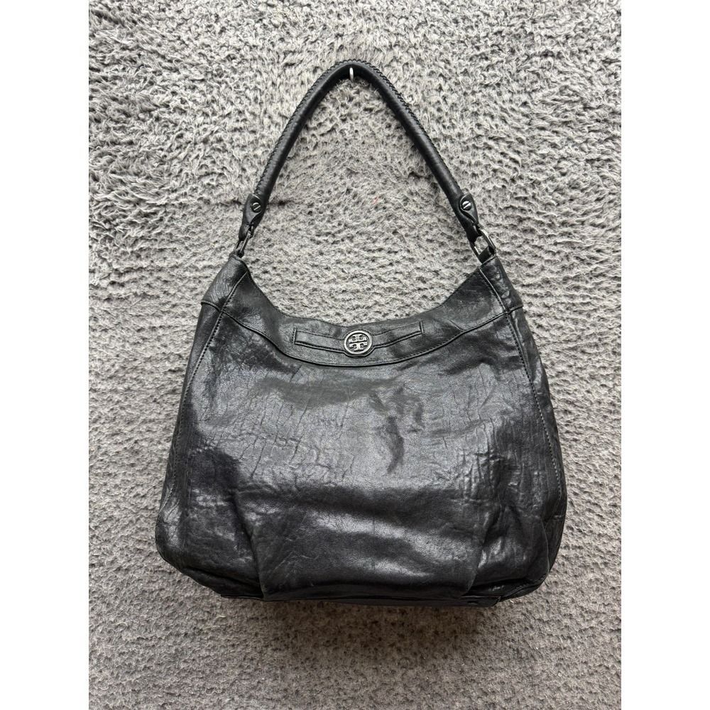 Tory Burch Women's Genuine Pebbled Leather Hobo Shoulder Bag Black